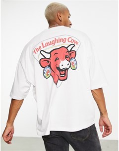 Белая oversized футболка из плотного трикотажа с принтом Laughing Cow Asos design