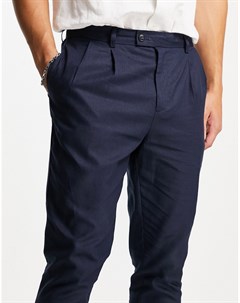 Темно синие льняные брюки со складками от комплекта Gianni feraud