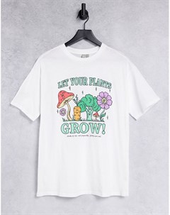 Белая oversized футболка с принтом Let Your Plants Grow Asos design