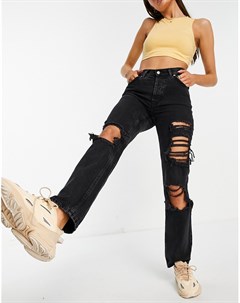 Выбеленные черные джинсы из органического хлопка прямого кроя со стандартной талией с большими рваны Asos design
