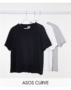 Набор из 3 футболок черного белого и серого меланжевого цветов из органического хлопка с круглым выр Asos curve