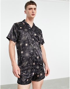 Атласная пижама с космическим принтом Asos design