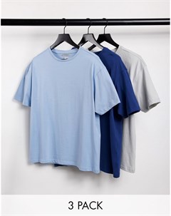 Набор из 3 свободных футболок синего и серого цвета Another influence