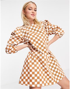 Платье мини прямого кроя из денима в шахматную клетку Glamorous