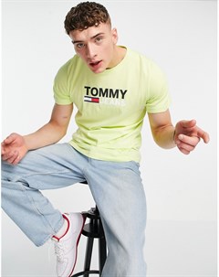 Футболка выцветшего лаймового цвета с фирменным логотипом Tommy jeans