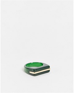 Темно зеленое полимерное кольцо с золотистой отделкой Designb london