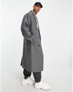 Серое длинное пальто в стиле oversized из материала с добавлением шерсти Asos design