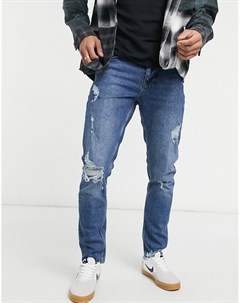 Темно выбеленные узкие джинсы со рваной отделкой Asos design