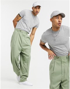 Широкие брюки из саржи цвета хаки с завышенной талией Asos design