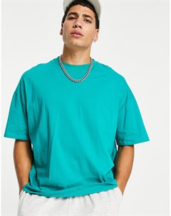 Сине зеленая футболка в стиле oversized с круглым вырезом Asos design