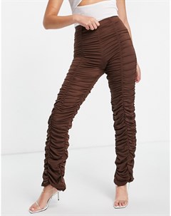 Присборенные брюки шоколадного цвета с завышенной талией Night addict
