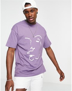 Фиолетовая oversized футболка с принтом New look