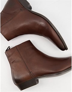 Коричневые кожаные ботинки на каблуке в стиле вестерн Silver street