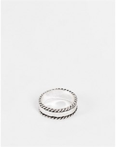Широкое серебристое кольцо с отделкой в виде веревки по краям и эффектом чернения Asos design