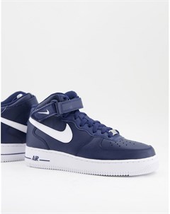 Кроссовки средней высоты темно синего цвета с белой отделкой Air Force 1 Mid Nike