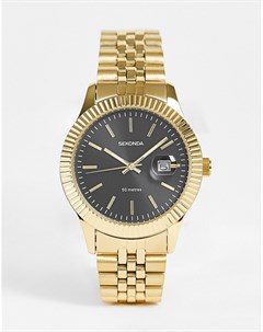 Золотистые часы браслет с черным циферблатом Sekonda