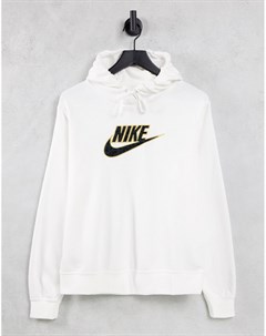 Худи белого цвета без застежек с леопардовым принтом и логотипом галочкой Futura Nike