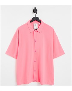 Неоново розовая oversized рубашка из плотной ткани в рубчик с короткими рукавами Unisex Collusion