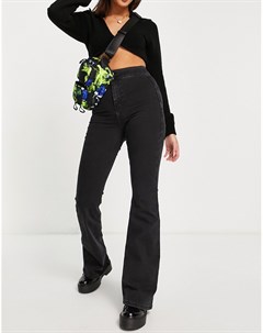 Эластичные расклешенные джинсы выбеленного черного цвета Three Topshop