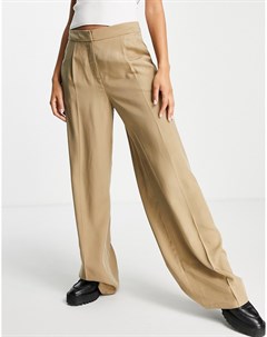 Светло коричневые строгие брюки с широкими штанинами Femme Selected