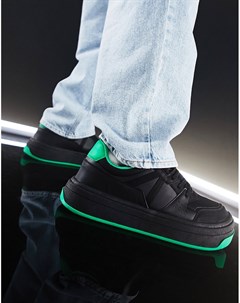 Черные кроссовки на толстой зеленой подошве со шнуровкой Asos design