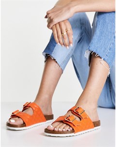 Оранжевые сандалии с двумя ремешками с пряжками New look