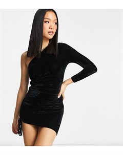 Черное облегающее бархатное платье мини на одно плечо со сборками по бокам Parisian petite