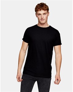 Черная меланжевая футболка с отворотами на рукавах Topman