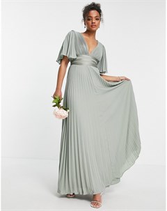 Плиссированное платье макси с расклешенными рукавами и атласным поясом на талии Bridesmaid Asos design