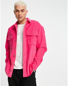 Ярко розовая вельветовая oversize рубашка в стиле 90 х с двумя карманами Asos design