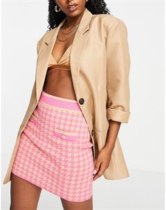 Розовая трикотажная мини юбка с узором гусиная лапка от комплекта River island