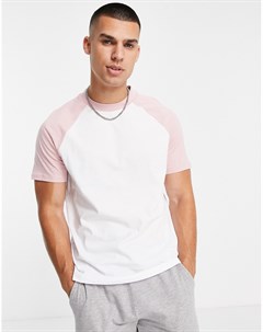 Белая футболка с контрастными рукавами реглан пыльно розового цвета Asos design