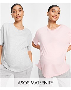 Эксклюзивный набор из 2 пижамных футболок серого и розового цвета ASOS DESIGN Maternity Asos maternity