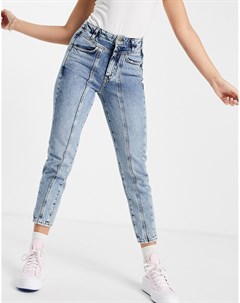 Голубые джинсы в винтажном стиле с декоративными швами New look