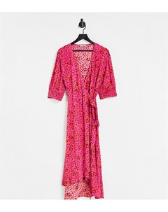 Розовое платье миди с запахом и леопардовым принтом Simply be