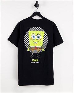 Черная футболка с принтом на спине и карманом X Spongebob Spotlight Pocket Vans