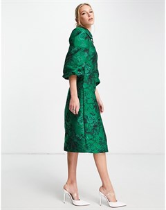 Зеленое жаккардовое платье миди Y.a.s