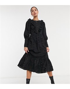 Свободное ажурное платье миди черного цвета с оборками ASOS DESIGN Asos tall