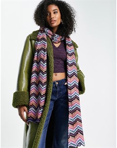 Темный шарф с крупными разноцветными узорами в виде зигзагов Missoni