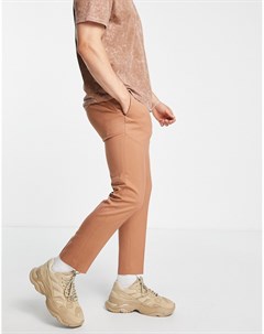 Светло коричневые зауженные брюки джоггеры в строгом стиле Topman