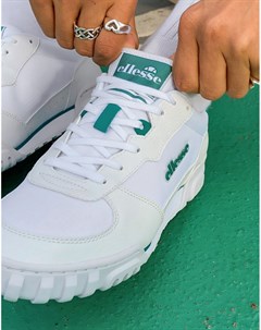 Белые низкие кроссовки с зелеными вставками Ellesse