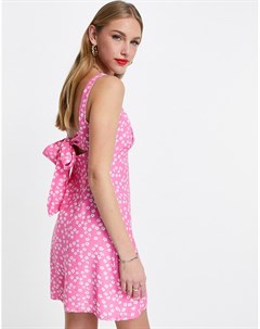 Розовое присборенное платье А силуэта мини на бретельках с цветочным принтом Glamorous