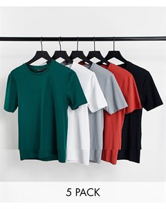 Комплект из 5 облегающих футболок из смесового органического хлопка с круглым вырезом Asos design
