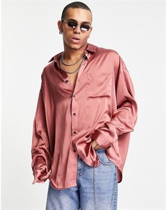 Припудренно розовая атласная рубашка в стиле oversized с ассиметричным нижним краем на спине Asos design
