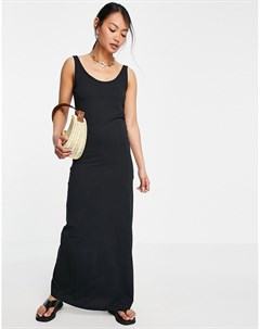 Черное трикотажное платье макси из смесового органического хлопка Vero moda