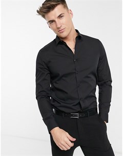 Черная поплиновая рубашка с длинными рукавами New look