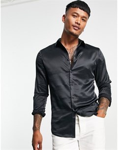 Атласная зауженная рубашка черного цвета Asos design