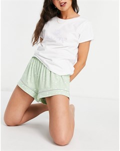 Пижамный комплект с надписью Grateful и с шортами белого и зеленого цветов из переработанных материа The wellness project