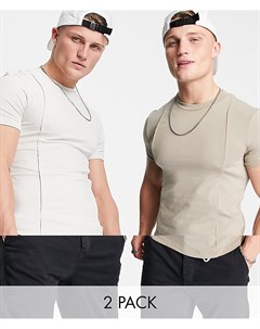 Набор из 2 облегающих футболок бежевого цвета с декоративными защипами от комплекта Asos design