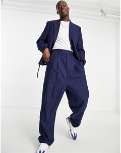 Темно синие широкие брюки с завышенной талией из материала с добавлением шерсти Asos design